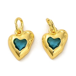 чирок Латунные микро проложить кубического циркония подвески, сердце прелести, стойки покрытие, прочное покрытие, без кадмия и без свинца, с целью перехода в кольце, зелено-синие, 12.5x10.5x3.5 мм, отверстие : 4.5 мм