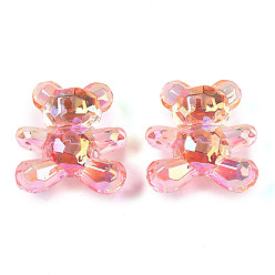 Светло-Коралловый Прозрачные акриловые европейские бусины градиентного цвета, бусины с большим отверстием, медведь, свет коралловый, 32.2x30.4x15.4 мм, отверстие : 4.2 мм