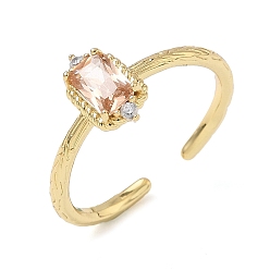 Оранжевый Прямоугольные латунные кольца-манжеты с микропаве из кубического циркония, со стаканом для женщин, долговечный, стойки покрытие, без свинца и без кадмия, реальный 18 k позолоченный, оранжевые, регулируемый, 2 мм