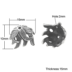 Античное Серебро  Крышки для бусин тибетского стиля, без свинца, цветок, античное серебро, 10x15x15 мм, отверстие : 2 мм