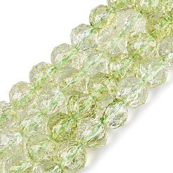 Желто-Зеленый Хрустящие прозрачные стеклянные бусины нити, круглые, граненые, желто-зеленый, 9.5~10.5 мм, отверстие : 1.2~1.4 мм, около 41~42 шт / нитка, 14.76~15.16 дюйм (37.5~38.5 см)
