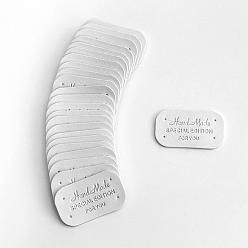 White Imitation Leather Label Tags, with Holes & Word, for DIY Jeans, Bags, Shoes, Hat Accessories, Round Rectangle, White, 21x38mm