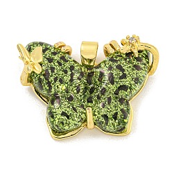 Зеленый газон Подвеска-бабочка с подвеской из латуни и циркония, cmолой, долговечный, без свинца и без кадмия, реальный 18 k позолоченный, зеленый газон, 19.5x27.5x7 мм, отверстие : 3x4 мм