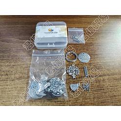 Antique Silver & Stainless Steel Color PandaHall Elite DIY Keychain Making Kit, Including 304 Stainless Steel Keychain Clasps & Jump Rings, 201 & 304 Stainless Steel Pendants, Alloy Pendants, Antique Silver & Stainless Steel Color, Pendants: 20Pcs