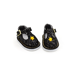 Black Star Pattern Cloth Doll Shoes, for BJD Doll Accessories, Black, 30x17mm
