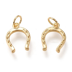 Golden Brass Pendants, with Jump Rings, Long-Lasting Plated, Horseshoe, Golden, 13.5x10x2mm, Hole: 3.5mm