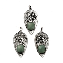 Зеленый Авантюрин Натуральный зеленый авантюрин, квадратные большие подвески, покрытие стойки антикварные посеребренные подвески в виде листьев из сплава, без кадмия и без свинца, 56.5x30x7 мм, отверстие : 6.5x5 мм
