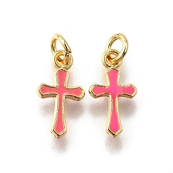 Ярко-Розовый Латунь эмаль прелести, с целью перехода в кольце, корсетное очарование, стойки покрытие, без кадмия и без свинца, долговечный, золотые, ярко-розовый, 11.5x6x1.5 мм, отверстие : 2.6 мм