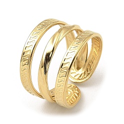 Real 18K Gold Plated 304 Stainless Steel Open Cuff Rings, Triple Lines, Real 18K Gold Plated, Inner Diameter: 18mm