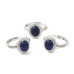Lapis Lazuli Natural Lapis Lazuli Oval Adjustable Ring, Platinum Brass Jewelry for Women, Cadmium Free & Lead Free, 2.5~3.3mm, Inner Diameter: 18.8mm
