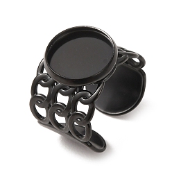 Black 304 Stainless Steel Cable Chain Cuff Ring Components, Round Pad Ring Setting, Ion Plating(IP), Long-Lasting Plated, Black, 14mm,18mm, Tray Size: 12mm