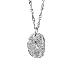 Stainless Steel Color Stainless Steel Textured Oval Pendant Necklaces, Double Link Chain Necklaces for Women, Stainless Steel Color, 16-1/8 inch(41cm)