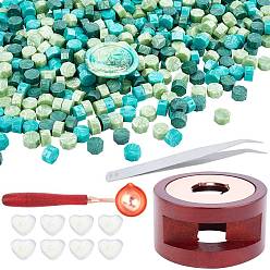 Green DIY Stamp Making Kits, Including Seal Stamp Wax Stick Melting Pot Holder, Brass Wax Sticks Melting Spoon, Paraffin Candles and 304 Stainless Steel Beading Tweezers, Green, 0.9cm, 511pcs/set