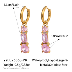 Pink Овал с прямоугольником 304 серьги-кольца из нержавеющей стали, с кубического циркония, реальный 18 k позолоченный, розовые, 46x8 мм