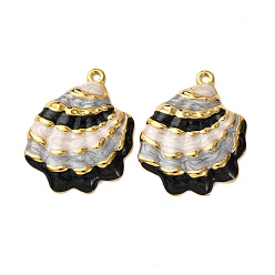 Черный 304 нержавеющей стальной эмали подвески, шарм в форме ракушки, вакуумное покрытие pvd, реальный 18 k позолоченный, чёрные, 32x24.5x3.5 мм, отверстие : 1.8 мм