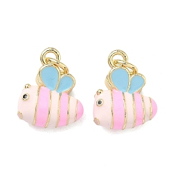 Небесно-голубой Латунь эмаль прелести, прелести пчел, долговечный, стойки покрытие, без свинца и без кадмия, реальный 18 k позолоченный, голубой, 13.5x11x6 мм, Перейти кольцо: 5x1 мм, внутренний диаметр: 3.5 мм