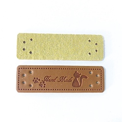 Cat Shape PU Leather Label Tags, Clothing Labels, for DIY Jeans, Bags, Shoes, Hat Accessories, Rectangle, Cat Pattern, 50x16mm
