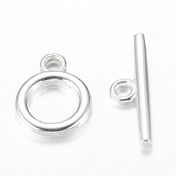 Silver Alloy Toggle Clasps, Cadmium Free & Lead Free, Silver, Ring: about 14x11x2mm, Hole: 2mm, Bar: 19x5.5x2mm, Hole: 2mm