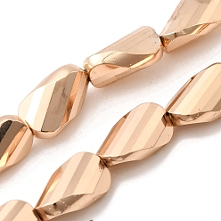 Светло-Золотое Покрытие Стеклянные бусины с гальваническим покрытием , твист, свет позолоченные, 13.5x8x6.5 мм, отверстие : 1.4 мм, около 29 шт / нитка, 15.75'' (40 см)