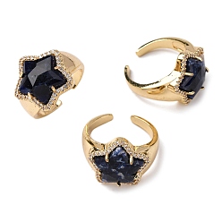 Содалитовое Звездный натуральный содалит кубический цирконий манжеты кольца, латунные регулируемые кольца для женщин, золотые, 17.5x18.5 мм