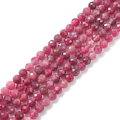 Tourmaline Natural Red Tourmaline Beads Strands, Faceted, Round, Grade AAA, 3.5mm, Hole: 0.6mm, about 124pcs/strand, 15.55 inch(39.5cm)