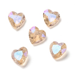 Сочный Персик Стеклянные кабошоны со стразами в стиле лунного света, задние и задние, сердце, сочный персик, 10x10x5.5 мм