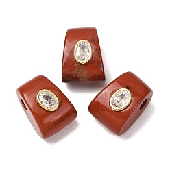 Jaspe Rouge Perles de jaspe rouges naturelles, perles trapézoïdales à grand trou avec sertissage en laiton et zircon cubique transparent, or, 20x14.5~16x13~13.5mm, Trou: 4mm