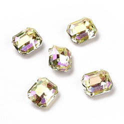 Luminous Green Glass Rhinestone Cabochons, Flat Back & Back Plated, Rectangle, Luminous Green, 10x8x4.7mm
