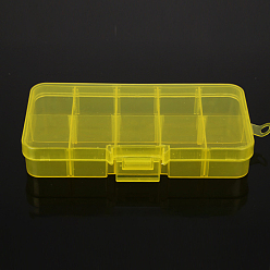 Yellow 10 Grids Transparent Plastic Removable Bead Containers, with Lids and Yellow Clasps, Rectangle, Yellow, 12.8x6.5x2.2cm