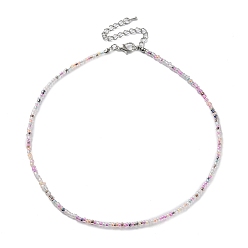 White Glass Beaded Necklace, with Alloy Clasps, White, 16.10 inch(40.9cm)