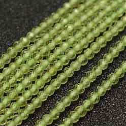 Peridot Natural Peridot Beads Strands, Faceted, Round, 2mm, Hole: 0.5mm, about 178pcs/strand, 15.3 inch(39cm)