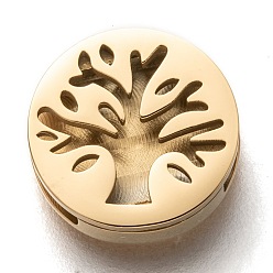 Golden 304 Stainless Steel Slide Charms, Flat Round with Tree of Life, Golden, 12x3.5mm, Hole: 8x1.5mm