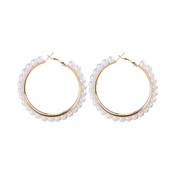E2604-2 Bold and Chic Geometric Spiral Pearl Hoop Earrings - Statement Fashion Circle Earings