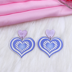 Medium Slate Blue Valentine's Day Heart Acrylic Dangle Stud Earrings, Medium Slate Blue, 51x45mm