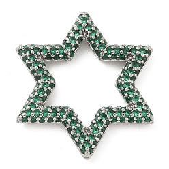 Зеленый Стойка покрытие латунь микропаве кубический цирконий звездообразные соединительные кольца, долговечный, без свинца и без кадмия, платина, зелёные, 25x22x3 мм, внутренний диаметр: 14.5x13 мм