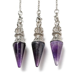 Amethyst Natural Amethyst Pointed Dowsing Pendulums, with Rack Plating Platinum Plated Brass Findings, Cadmium Free & Lead Free, 230mm, Hole: 1.6mm