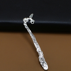 Bird Tibetan Style Alloy Bookmark Hairpin Hook Carved Findings, Vintage Hook Pendant Charm Book Marker for Book Lovers, Antique Silver, Hummingbird Pattern, 122x25mm