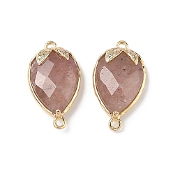 Клубничный Кварц Подвески в форме капли из натурального клубничного кварца с граненой каплей, латунные клубничные звенья, золотые, 20x11.5x5 мм, отверстие : 1.2 мм