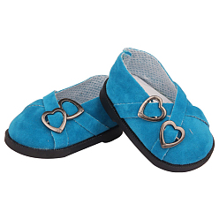 Deep Sky Blue Cloth Doll Shoes, with Heart Button, for 18 "American Girl Dolls Accessories, Deep Sky Blue, 70x42x30mm