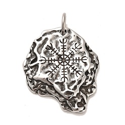 Antique Silver 304 Stainless Steel Pendants, Viking Symbol Helm of Awe Charms, with Jump Ring, Antique Silver, 37.5x31.5x4.5mm, Hole: 6.5mm