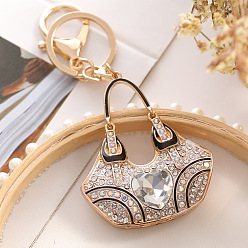 Crystal Heart Rhinestone Hand Bag Keychains, KC Gold Plated Alloy Enamel Charm Keychain, Crystal, 6.5x5.5cm