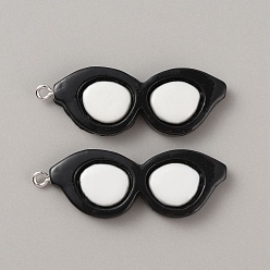 Black Opaque Resin Pendants, Sunglasses Charms, with Platinum Tone Iron Loops, Black, 45x16x4mm, Hole: 2mm