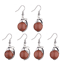 Red Jasper Natural Red Jasper Dolphin Dangle Earrings with Crystal Rhinestone, Platinum Brass Jewelry for Women, 38mm, Pin: 0.6mm