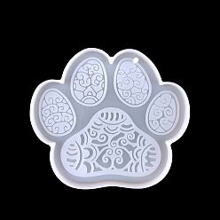 White DIY Silicone Dog Paw Prints with Mandala Pattern Pendant Molds, Resin Casting Molds, for UV Resin, Epoxy Resin Craft Making, White, 78x89x6mm