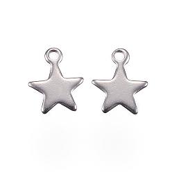 Stainless Steel Color 201 Stainless Steel Charms, Star, Stainless Steel Color, 10x8.5x0.8mm, Hole: 1mm