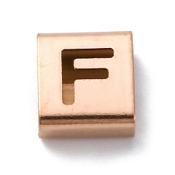Letter F Ионное покрытие (ip) 304 квадратные подвески-слайдеры из нержавеющей стали, розовое золото , Буква F, 9x8x4 мм, отверстие : 3.5x8.5 мм