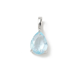 Аква Латунные подвески с камнями по знаку зодиака., подвески в форме капли из одиночного кубического циркония, июнь, без кадмия и без свинца, платина, вода, 14x6x5 мм, отверстие : 2.5x4 мм