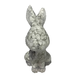 Howlite Décoration d'affichage de lapin en résine, avec des éclats de pierres précieuses naturelles à l'intérieur pour la décoration du bureau à domicile, 45x50x95mm