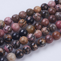 Rhodonite Natural Rhodonite Beads Strands, Round, 6~6.5mm, Hole: 1mm, about 64pcs/strand, 15.3 inch(39cm)