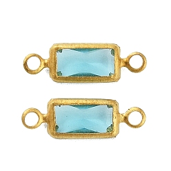 Светло-Голубой Латунные подвески для стеклянных соединителей pave k9, прямоугольник ссылки, золотые, Небесно-голубой, 11.5x3.5x1.5 мм, отверстие : 1 мм